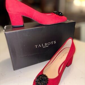 Talbots Vibrant Red Heels with Black Embellishment